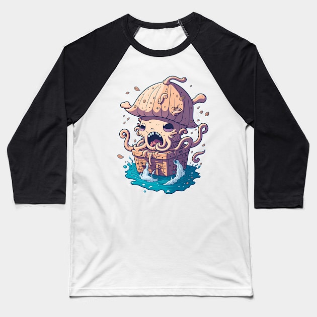 Pirate's Lair: The Screaming Octopus Awaits Baseball T-Shirt by ZeePixels